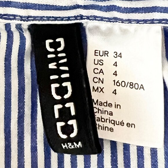 H&M Divided Women's Pull-over Striped Long Shirt Dress Blue/White Cotton Size 4 - Picture 7 of 10